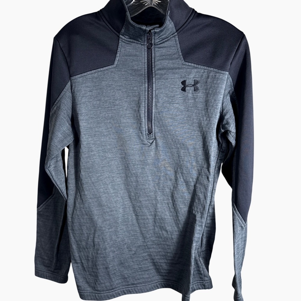 Under Armour Mens ColdGear 1/4 Zip Pullover Gray‎ Black Loose Fit Small